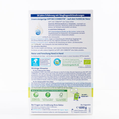 HiPP Combiotic Stage 2 NO STARCH Organic Infant Formula - 600g